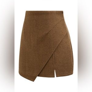Coffee Wool-Blend Mini Skirt/Skort
